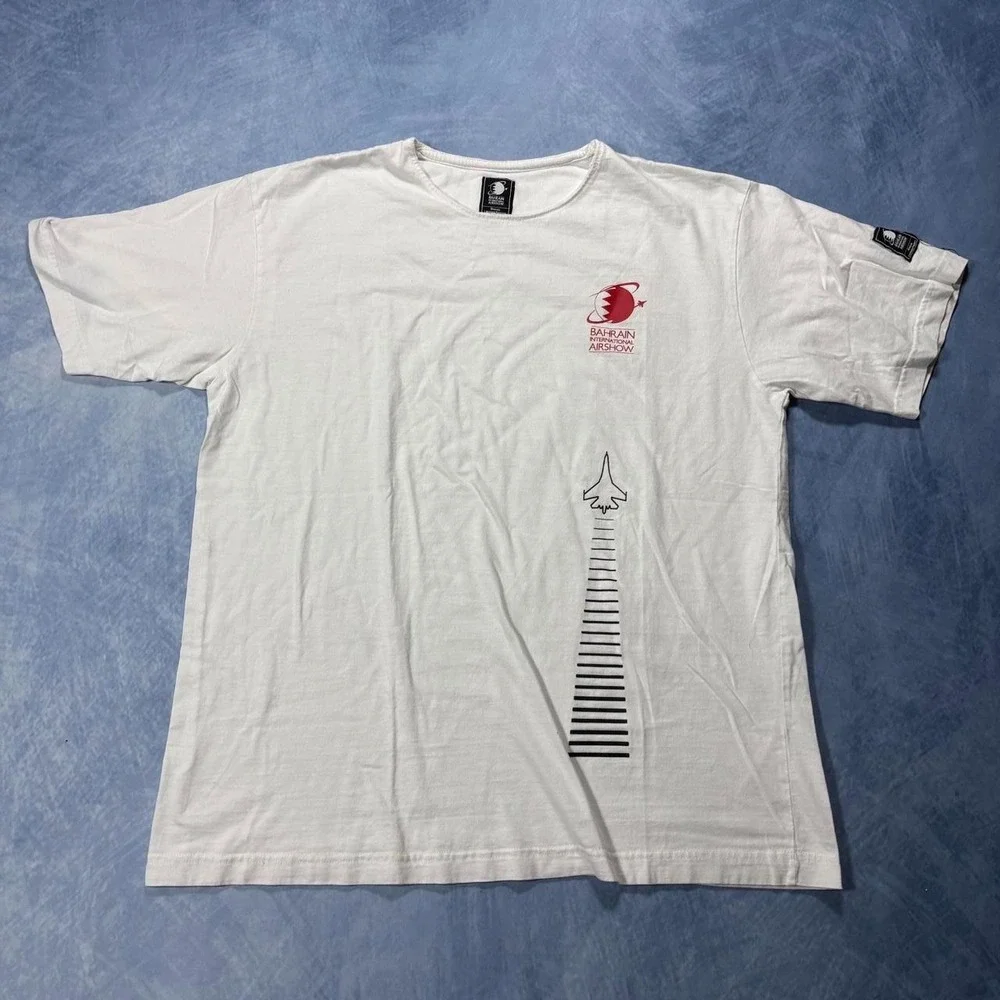 Bahrain International Airshow white t-shirt with red writing